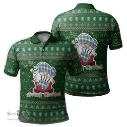 Scottish Stewart Muted Blue Clan Christmas Family Tartan Polo Shirt with Funny Gnome Playing Bagpipes Scottish Plaid Tartan Plaid - ScotsTee - scotstee.com