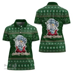 Scottish Stewart Muted Blue Clan Christmas Family Tartan Polo Shirt with Funny Gnome Playing Bagpipes Scottish Plaid Tartan Plaid - ScotsTee - scotstee.com