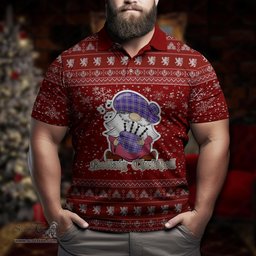 Scottish Ochterlony Clan Christmas Family Tartan Polo Shirt with Funny Gnome Playing Bagpipes Scottish Plaid Tartan Plaid - ScotsTee - scotstee.com