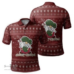 Scottish Moss Clan Christmas Family Tartan Polo Shirt with Funny Gnome Playing Bagpipes Scottish Plaid Tartan Plaid - ScotsTee - scotstee.com