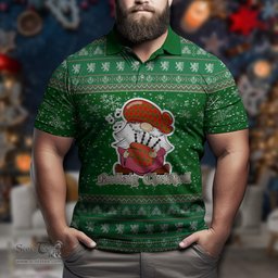 Scottish MacQuarrie Modern Clan Christmas Family Tartan Polo Shirt with Funny Gnome Playing Bagpipes Scottish Plaid Tartan Plaid - ScotsTee - scotstee.com