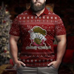 Scottish Menzies Green Modern Clan Christmas Family Tartan Polo Shirt with Funny Gnome Playing Bagpipes Scottish Plaid Tartan Plaid - ScotsTee - scotstee.com