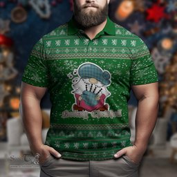 Scottish Oliphant Ancient Clan Christmas Family Tartan Polo Shirt with Funny Gnome Playing Bagpipes Scottish Plaid Tartan Plaid - ScotsTee - scotstee.com