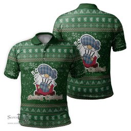 Scottish Menzies Dress Blue and White Clan Christmas Family Tartan Polo Shirt with Funny Gnome Playing Bagpipes Scottish Plaid Tartan Plaid - ScotsTee - scotstee.com