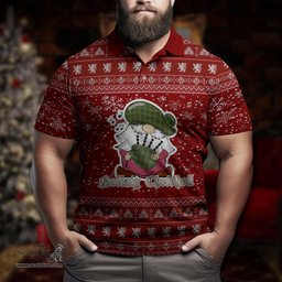 Scottish Symington Clan Christmas Family Tartan Polo Shirt with Funny Gnome Playing Bagpipes Scottish Plaid Tartan Plaid - ScotsTee - scotstee.com