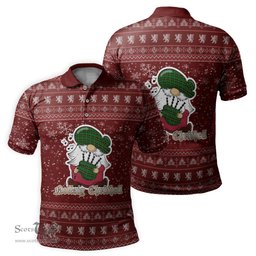 Scottish Wallace Hunting Green Clan Christmas Family Tartan Polo Shirt with Funny Gnome Playing Bagpipes Scottish Plaid Tartan Plaid - ScotsTee - scotstee.com