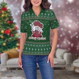 Scottish Shaw Red Modern Clan Christmas Family Tartan Polo Shirt with Funny Gnome Playing Bagpipes Scottish Plaid Tartan Plaid - ScotsTee - scotstee.com