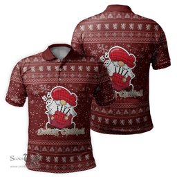 Scottish Rose Modern Clan Christmas Family Tartan Polo Shirt with Funny Gnome Playing Bagpipes Scottish Plaid Tartan Plaid - ScotsTee - scotstee.com