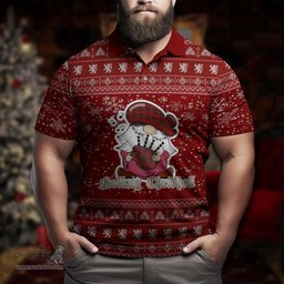 Scottish Wallace Clan Christmas Family Tartan Polo Shirt with Funny Gnome Playing Bagpipes Scottish Plaid Tartan Plaid - ScotsTee - scotstee.com