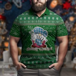 Scottish Roberton Clan Christmas Family Tartan Polo Shirt with Funny Gnome Playing Bagpipes Scottish Plaid Tartan Plaid - ScotsTee - scotstee.com