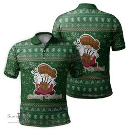 Scottish Wolfe Clan Christmas Family Tartan Polo Shirt with Funny Gnome Playing Bagpipes Scottish Plaid Tartan Plaid - ScotsTee - scotstee.com