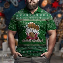 Scottish Wolfe Clan Christmas Family Tartan Polo Shirt with Funny Gnome Playing Bagpipes Scottish Plaid Tartan Plaid - ScotsTee - scotstee.com