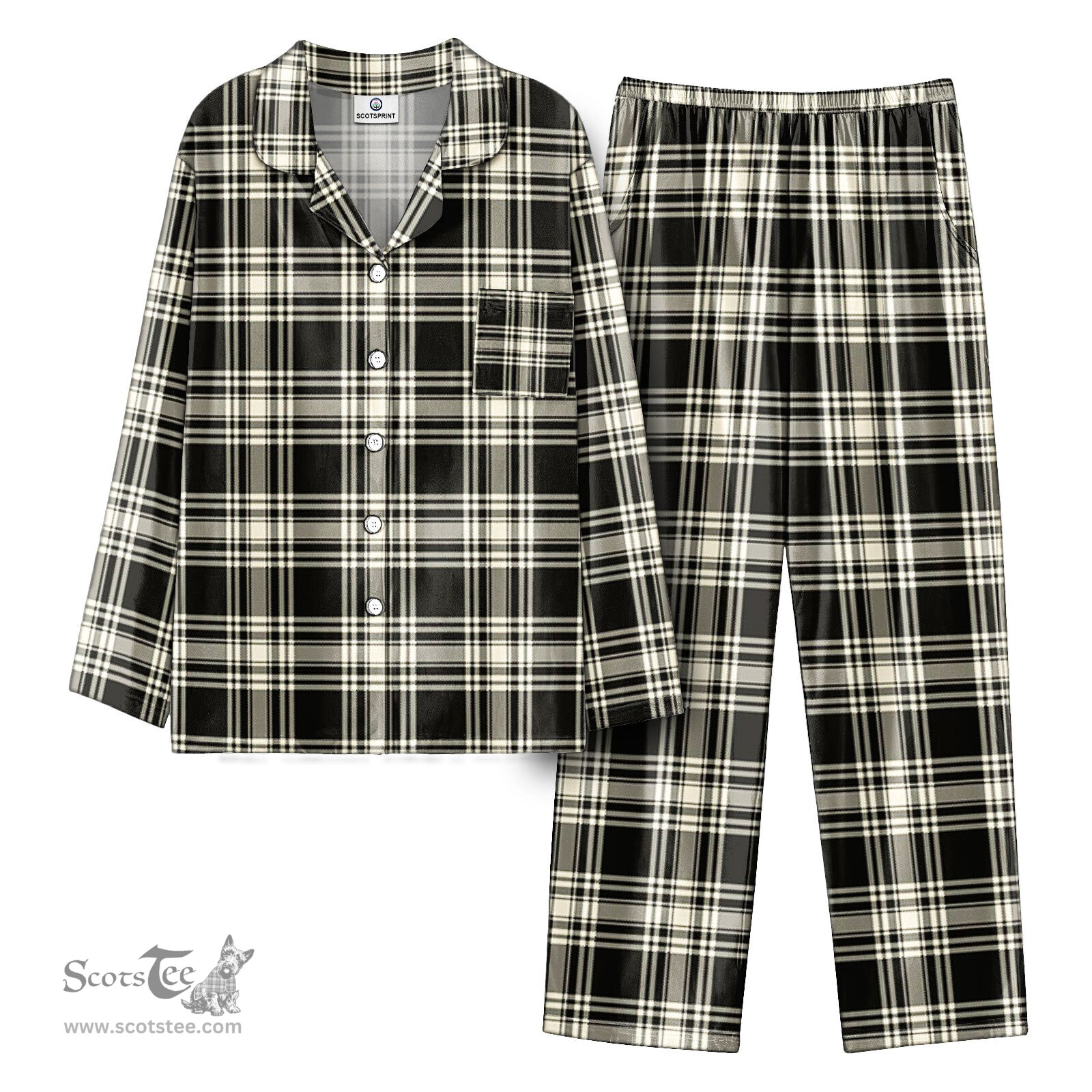 Scottish Menzies Black - White Ancient Tartan Pajama Set - Tartan Plaid Pajamas Scottish Plaid Tartan Plaid - ScotsTee - scotstee.com