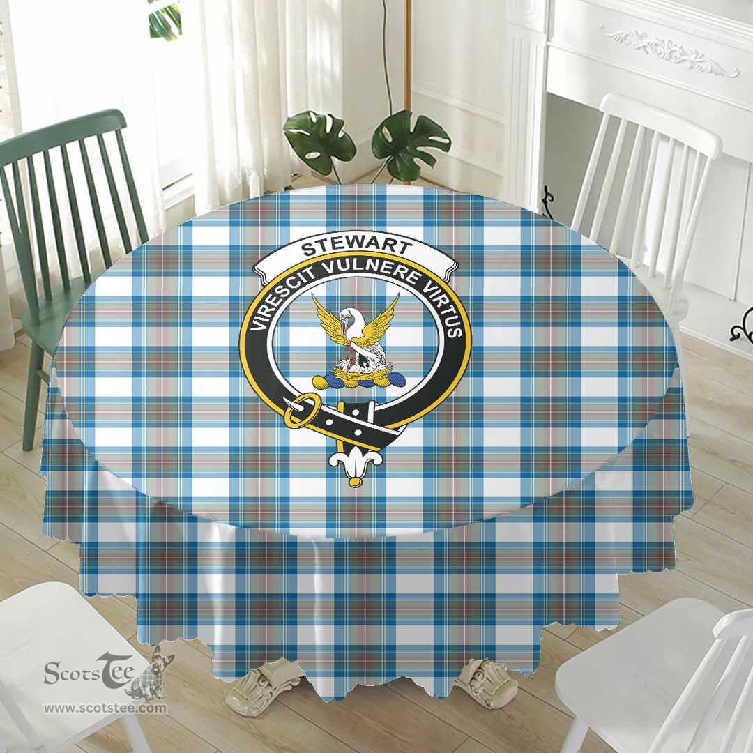 Scottish Stewart Muted Blue Crest Tartan Plaid Round Tablecloth Tartan Home Decor Scottish Plaid Tartan Plaid - ScotsTee - scotstee.com