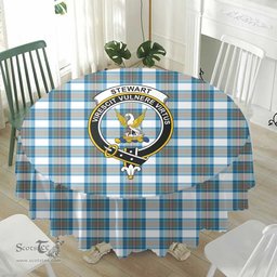 Scottish Stewart Muted Blue Crest Tartan Plaid Round Tablecloth Tartan Home Decor Scottish Plaid Tartan Plaid - ScotsTee - scotstee.com