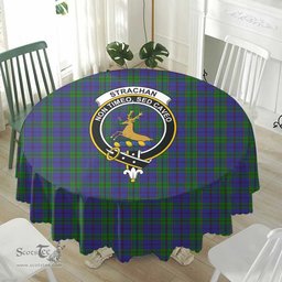 Scottish Strachan Crest Tartan Plaid Round Tablecloth Tartan Home Decor Scottish Plaid Tartan Plaid - ScotsTee - scotstee.com