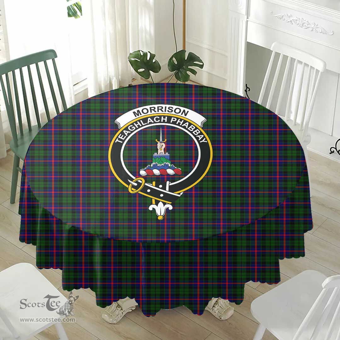 Scottish Morrison Modern Crest Tartan Plaid Round Tablecloth Tartan Home Decor Scottish Plaid Tartan Plaid - ScotsTee - scotstee.com