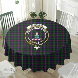 Scottish Morrison Modern Crest Tartan Plaid Round Tablecloth Tartan Home Decor Scottish Plaid Tartan Plaid - ScotsTee - scotstee.com