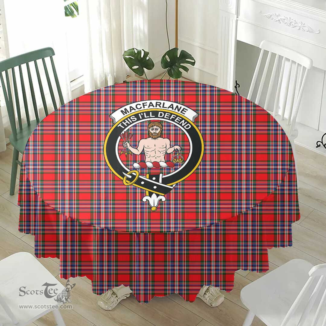 Scottish MacFarlane Modern Crest Tartan Plaid Round Tablecloth Tartan Home Decor Scottish Plaid Tartan Plaid - ScotsTee - scotstee.com