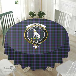 Scottish Hunter Modern Crest Tartan Plaid Round Tablecloth Tartan Home Decor Scottish Plaid Tartan Plaid - ScotsTee - scotstee.com