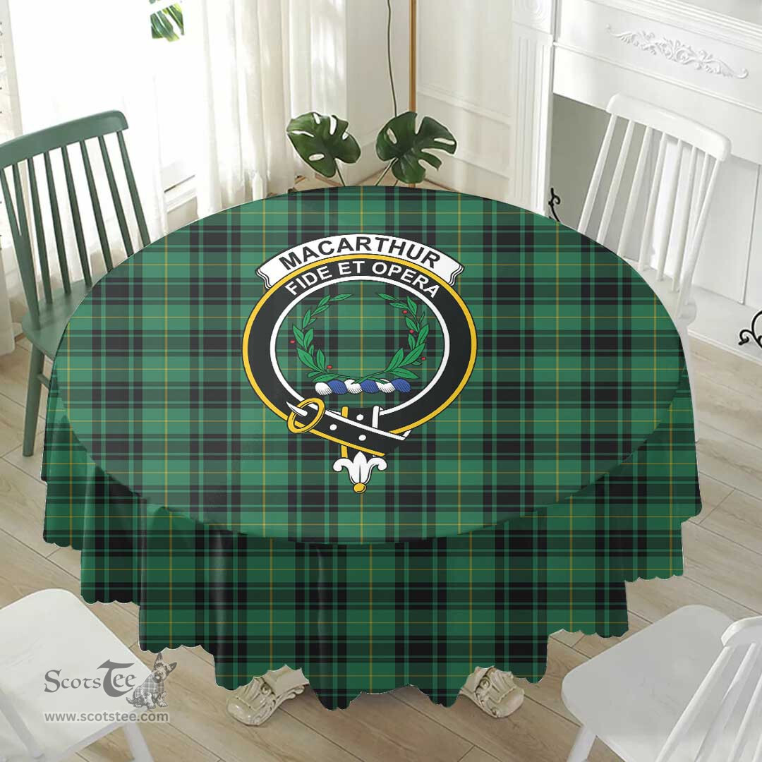 Scottish MacArthur Ancient Crest Tartan Plaid Round Tablecloth Tartan Home Decor Scottish Plaid Tartan Plaid - ScotsTee - scotstee.com