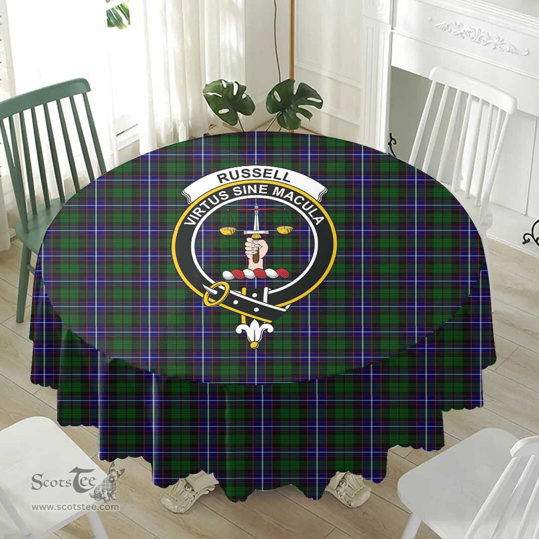 Scottish Russell Modern Crest Tartan Plaid Round Tablecloth Tartan Home Decor Scottish Plaid Tartan Plaid - ScotsTee - scotstee.com