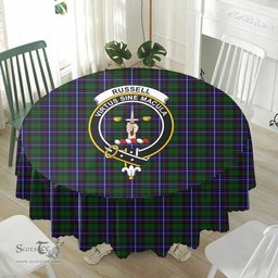 Scottish Russell Modern Crest Tartan Plaid Round Tablecloth Tartan Home Decor Scottish Plaid Tartan Plaid - ScotsTee - scotstee.com