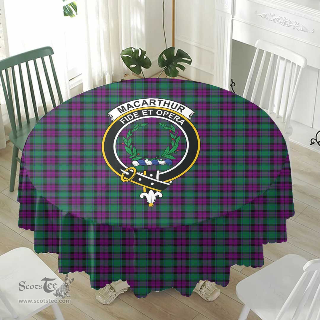 Scottish MacArthur - Milton Crest Tartan Plaid Round Tablecloth Tartan Home Decor Scottish Plaid Tartan Plaid - ScotsTee - scotstee.com