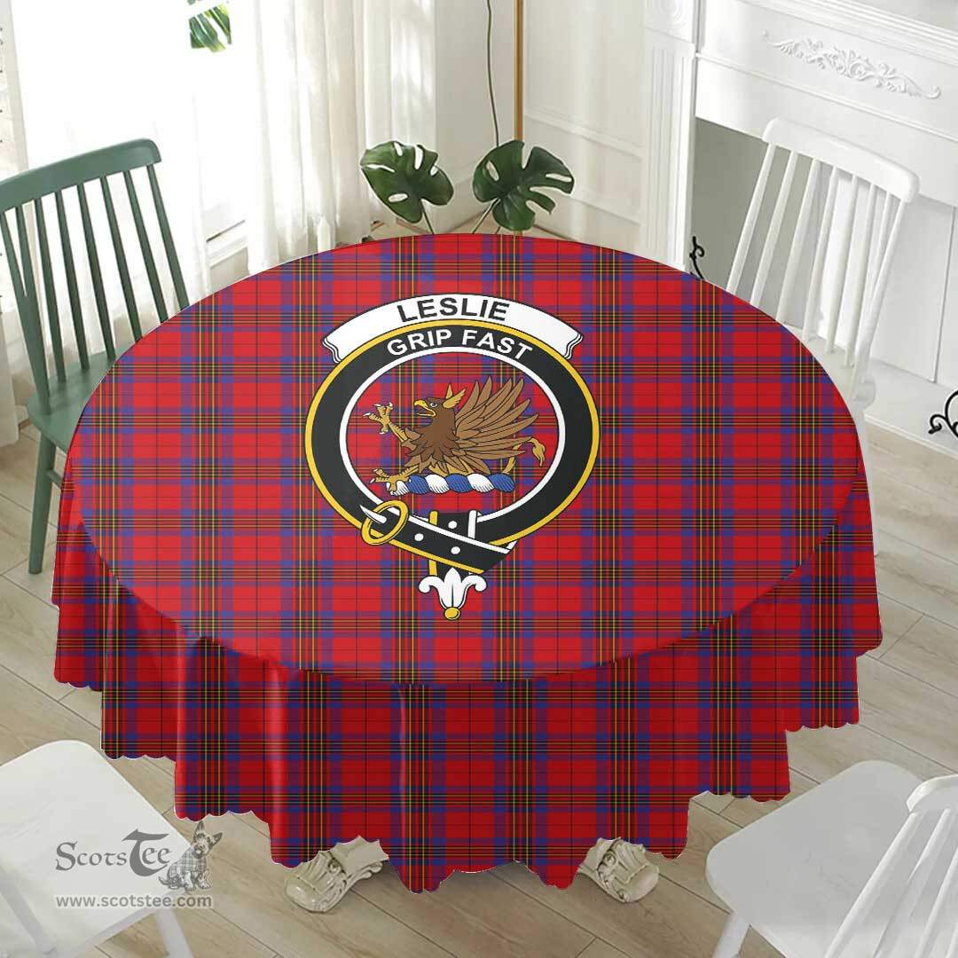 Scottish Leslie Modern Crest Tartan Plaid Round Tablecloth Tartan Home Decor Scottish Plaid Tartan Plaid - ScotsTee - scotstee.com