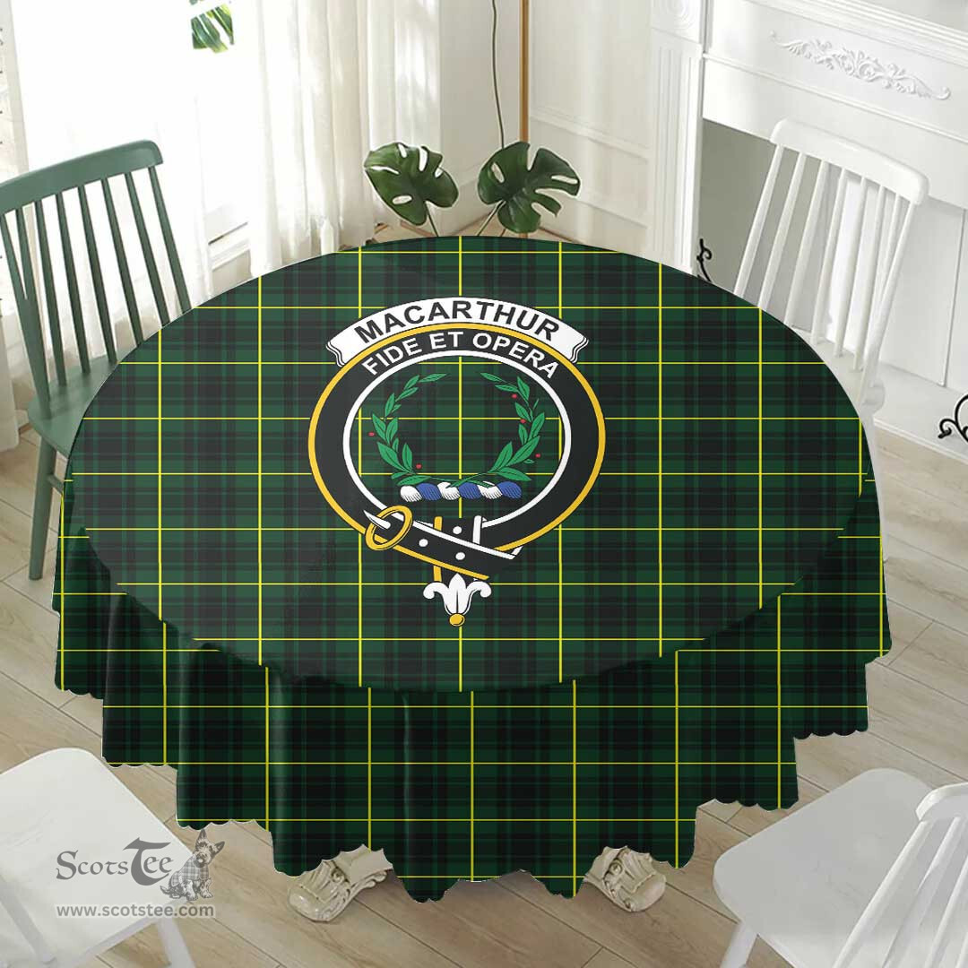Scottish MacArthur Modern Crest Tartan Plaid Round Tablecloth Tartan Home Decor Scottish Plaid Tartan Plaid - ScotsTee - scotstee.com