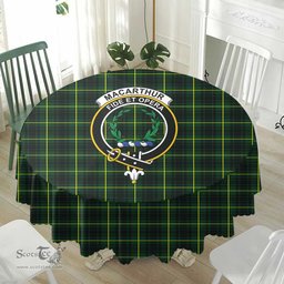 Scottish MacArthur Modern Crest Tartan Plaid Round Tablecloth Tartan Home Decor Scottish Plaid Tartan Plaid - ScotsTee - scotstee.com