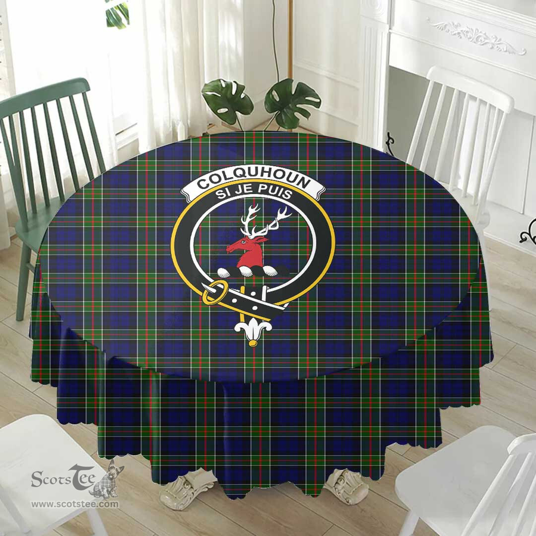 Scottish Colquhoun Modern Crest Tartan Plaid Round Tablecloth Tartan Home Decor Scottish Plaid Tartan Plaid - ScotsTee - scotstee.com