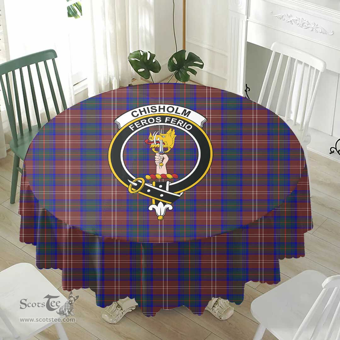 Scottish Chisholm Hunting Modern Crest Tartan Plaid Round Tablecloth Tartan Home Decor Scottish Plaid Tartan Plaid - ScotsTee - scotstee.com