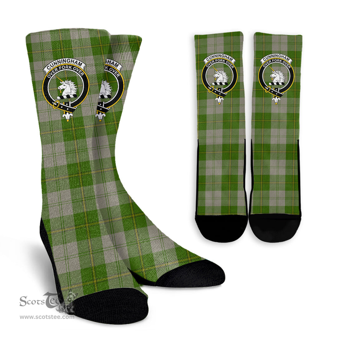 Scottish Cunningham Dress Green Dancers Crest Tartan Plaid Crew Socks - Scottish Clans Crest Socks Scottish Plaid Tartan Plaid - ScotsTee - scotstee.com
