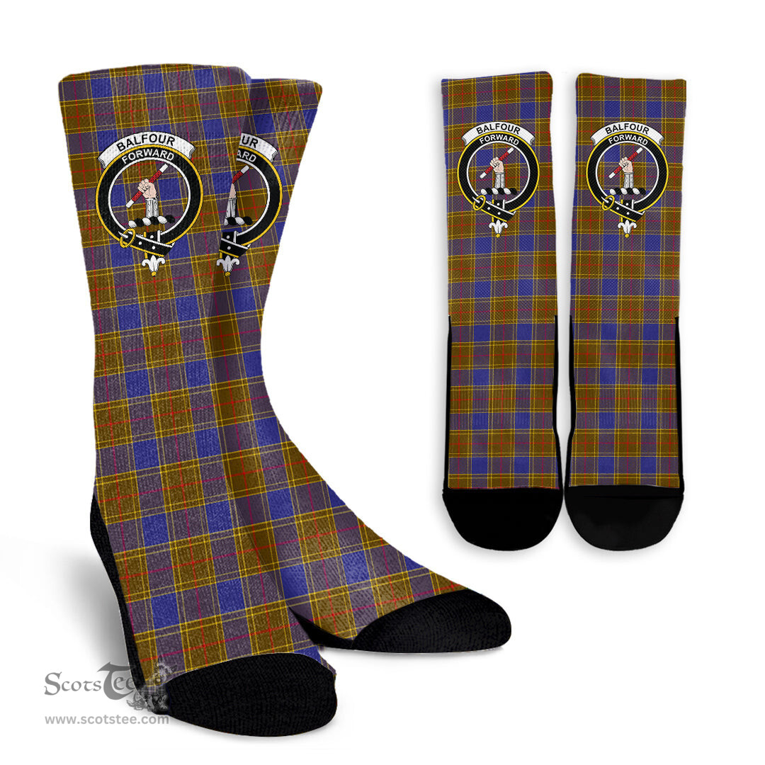 Scottish Balfour Modern Crest Tartan Plaid Crew Socks - Scottish Clans Crest Socks Scottish Plaid Tartan Plaid - ScotsTee - scotstee.com