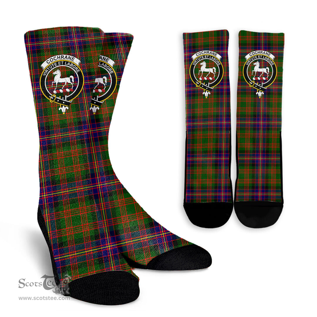 Scottish Cochrane Modern Crest Tartan Plaid Crew Socks - Scottish Clans Crest Socks Scottish Plaid Tartan Plaid - ScotsTee - scotstee.com