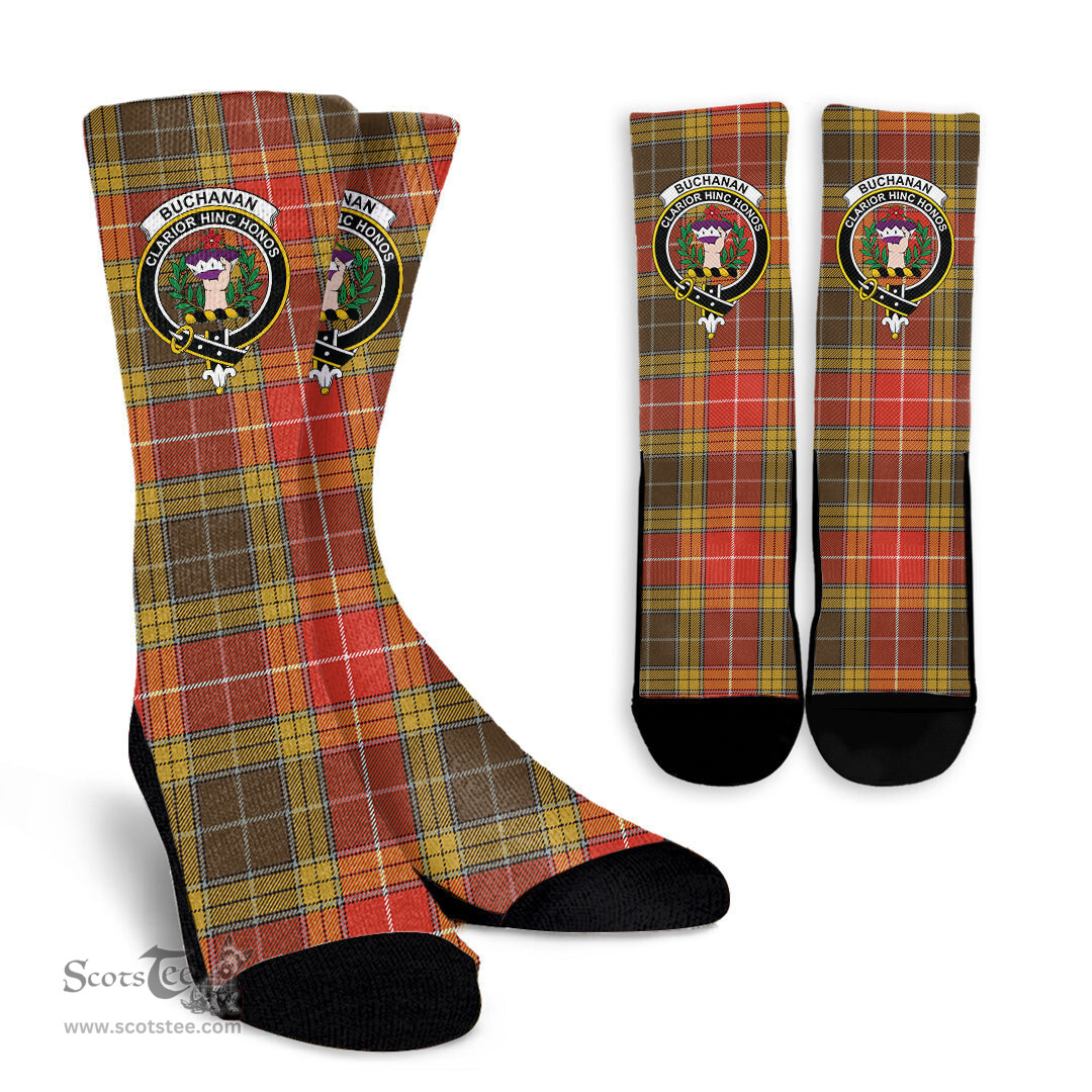 Scottish Buchanan Old Set Weathered Crest Tartan Plaid Crew Socks - Scottish Clans Crest Socks Scottish Plaid Tartan Plaid - ScotsTee - scotstee.com