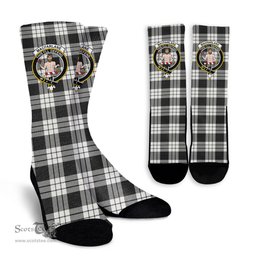 Scottish MacFarlane Black & White Ancient Crest Tartan Plaid Crew Socks - Scottish Clans Crest Socks Scottish Plaid Tartan Plaid - ScotsTee - scotstee.com