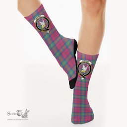 Scottish Lindsay Ancient Crest Tartan Plaid Crew Socks - Scottish Clans Crest Socks Scottish Plaid Tartan Plaid - ScotsTee - scotstee.com