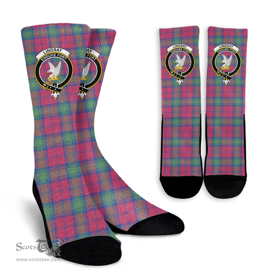 Scottish Lindsay Ancient Crest Tartan Plaid Crew Socks - Scottish Clans Crest Socks Scottish Plaid Tartan Plaid - ScotsTee - scotstee.com