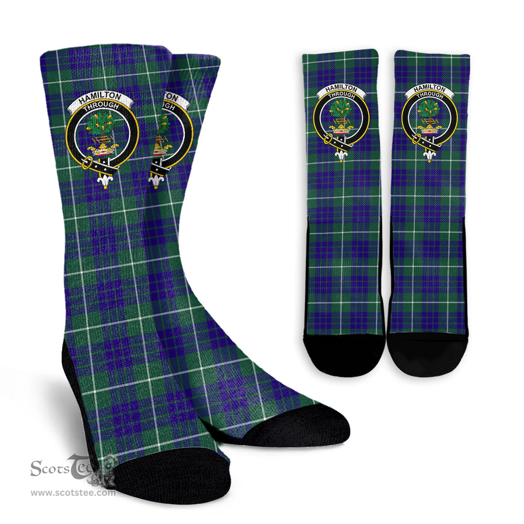 Scottish Hamilton Hunting Modern Crest Tartan Plaid Crew Socks - Scottish Clans Crest Socks Scottish Plaid Tartan Plaid - ScotsTee - scotstee.com