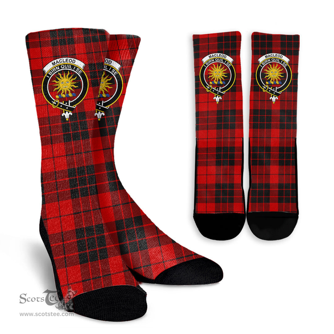 Scottish MacLeod of Raasay Crest Tartan Plaid Crew Socks - Scottish Clans Crest Socks Scottish Plaid Tartan Plaid - ScotsTee - scotstee.com