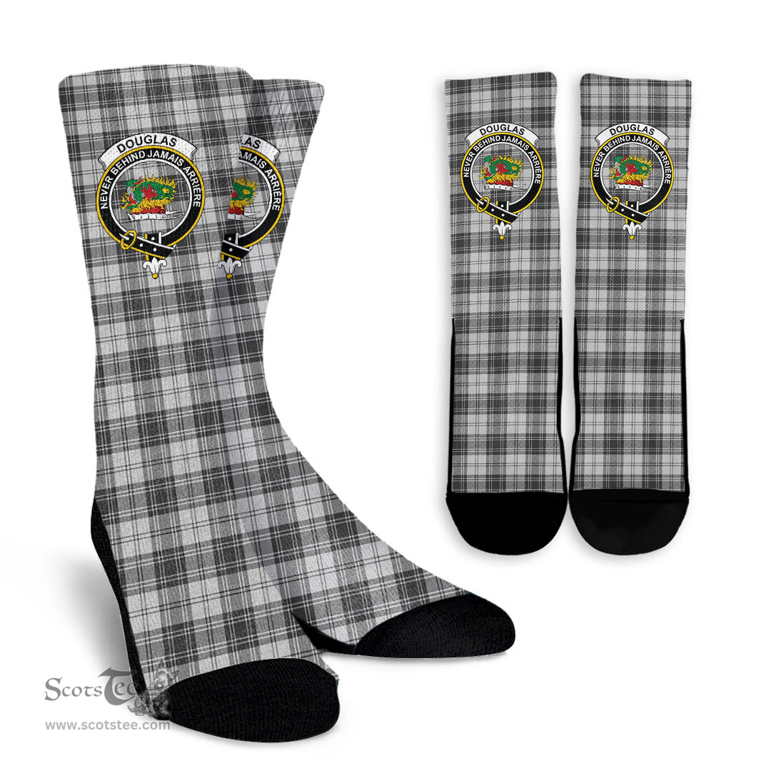 Scottish Douglas Grey Modern Crest Tartan Plaid Crew Socks - Scottish Clans Crest Socks Scottish Plaid Tartan Plaid - ScotsTee - scotstee.com