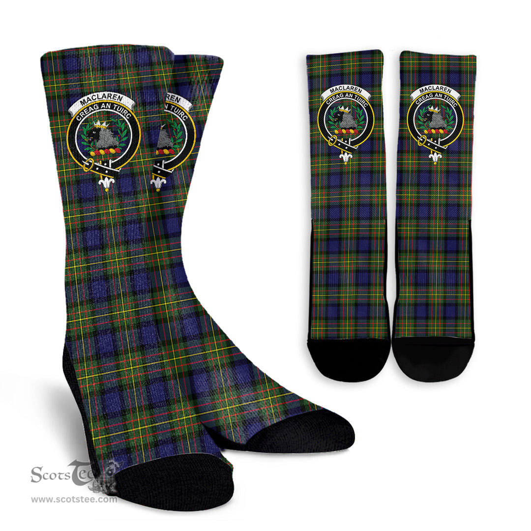 Scottish MacLaren Modern Crest Tartan Plaid Crew Socks - Scottish Clans Crest Socks Scottish Plaid Tartan Plaid - ScotsTee - scotstee.com