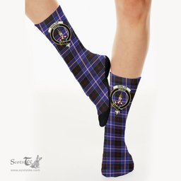 Scottish Dunlop Modern Crest Tartan Plaid Crew Socks - Scottish Clans Crest Socks Scottish Plaid Tartan Plaid - ScotsTee - scotstee.com