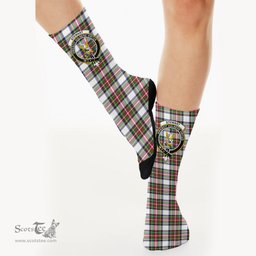 Scottish Stewart Dress Modern Crest Tartan Plaid Crew Socks - Scottish Clans Crest Socks Scottish Plaid Tartan Plaid - ScotsTee - scotstee.com