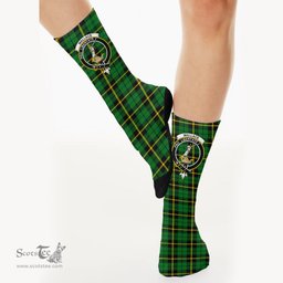 Scottish Wallace Hunting - Green Crest Tartan Plaid Crew Socks - Scottish Clans Crest Socks Scottish Plaid Tartan Plaid - ScotsTee - scotstee.com