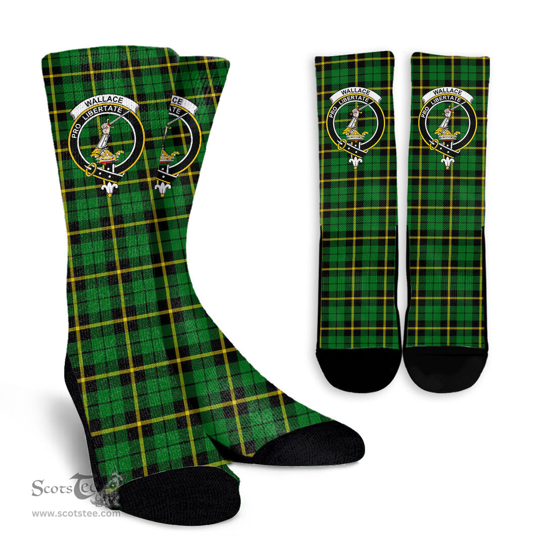 Scottish Wallace Hunting - Green Crest Tartan Plaid Crew Socks - Scottish Clans Crest Socks Scottish Plaid Tartan Plaid - ScotsTee - scotstee.com