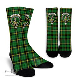 Scottish Wallace Hunting - Green Crest Tartan Plaid Crew Socks - Scottish Clans Crest Socks Scottish Plaid Tartan Plaid - ScotsTee - scotstee.com