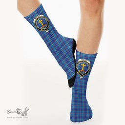 Scottish Mercer Modern Crest Tartan Plaid Crew Socks - Scottish Clans Crest Socks Scottish Plaid Tartan Plaid - ScotsTee - scotstee.com